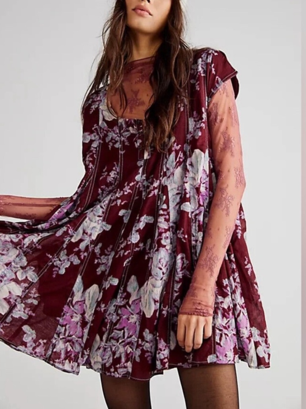Free people sully floral mini dress NWT SZ xs dark red 100% cotton